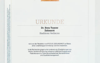 Focus Empfehlung - Zahnarztpraxis Dr. Bora Tuncer Heilbronn